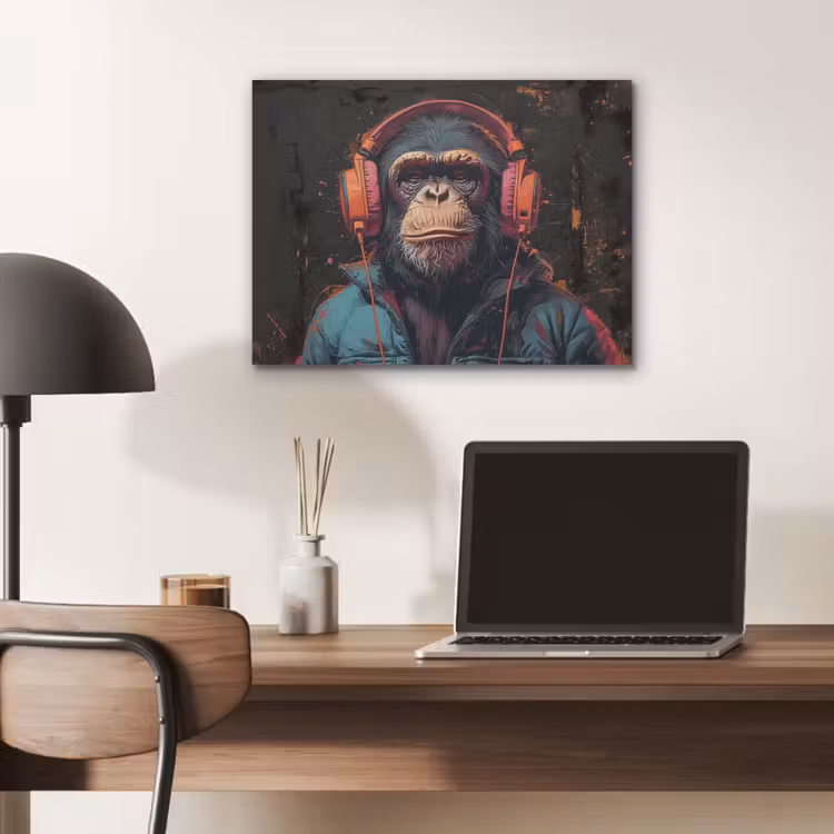 Graffiti - Chimpansee - Koptelefoon - Aap PET vilt klein -sfeer5