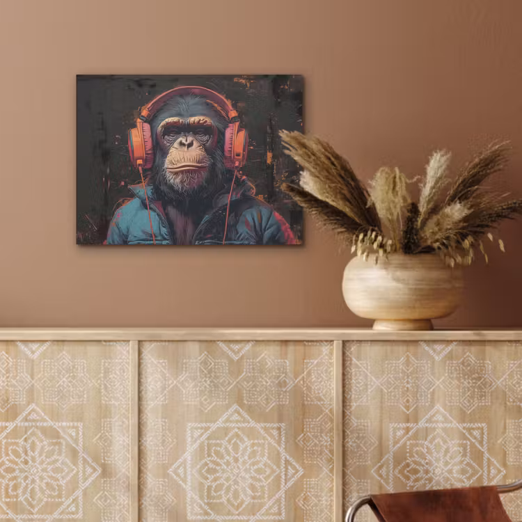 Graffiti - Chimpansee - Koptelefoon - Aap PET vilt klein -sfeer4