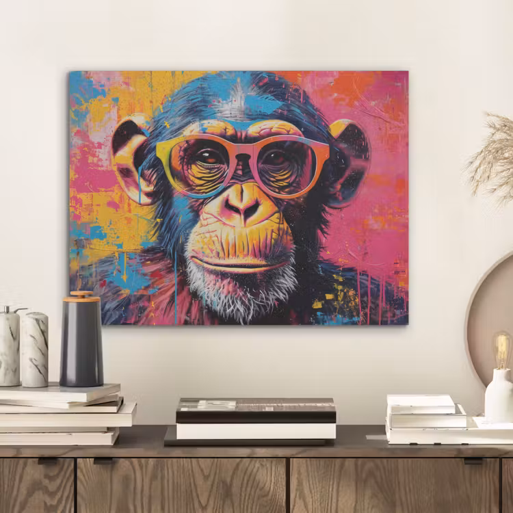Graffiti - Chimpansee - Aap - Bril - Kleurrijk PET vilt klein -sfeer1