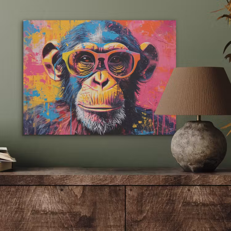 Graffiti - Chimpansee - Aap - Bril - Kleurrijk PET vilt klein -sfeer2