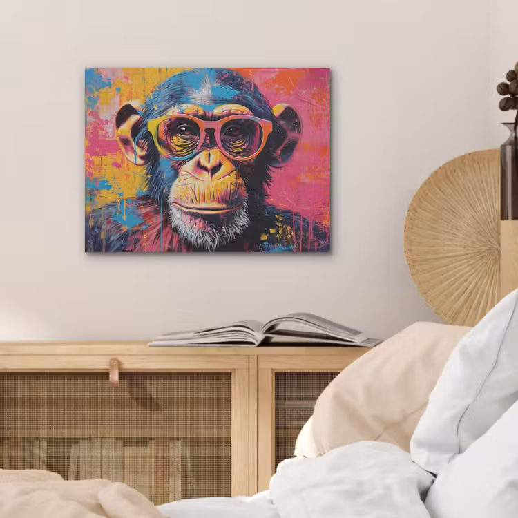 Graffiti - Chimpansee - Aap - Bril - Kleurrijk PET vilt klein -sfeer3