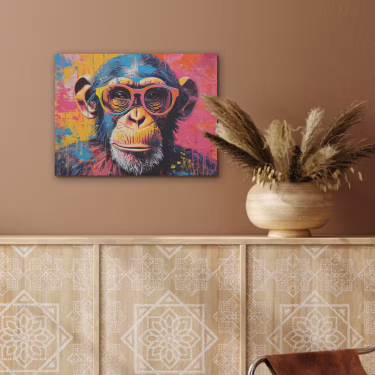 Graffiti - Chimpansee - Aap - Bril - Kleurrijk PET vilt klein -sfeer4
