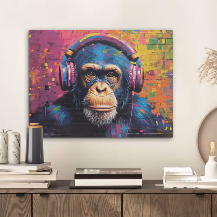 Graffiti - Chimpanzee - Street art - Koptelefoon - Aap PET vilt klein -sfeer1
