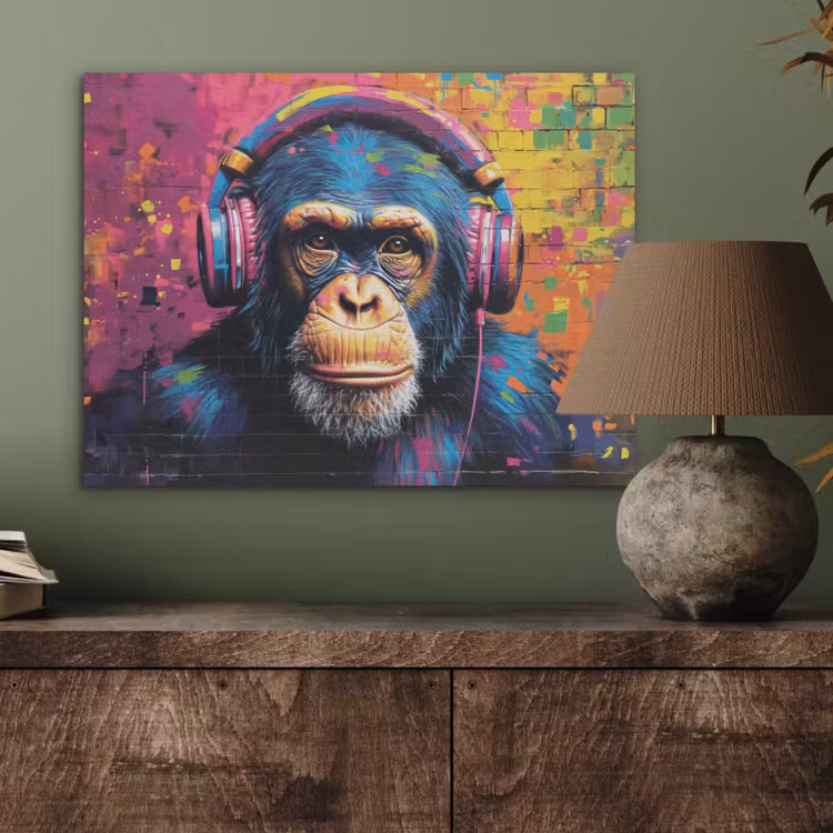 Graffiti - Chimpanzee - Street art - Koptelefoon - Aap PET vilt klein -sfeer2