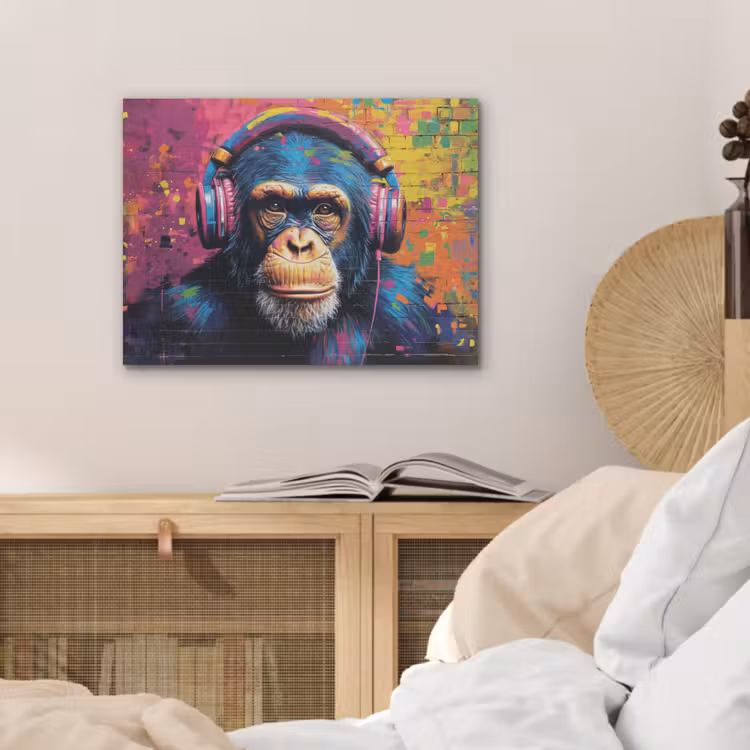 Graffiti - Chimpanzee - Street art - Koptelefoon - Aap PET vilt klein -sfeer3