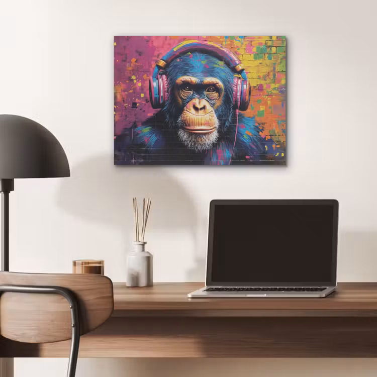 Graffiti - Chimpanzee - Street art - Koptelefoon - Aap PET vilt klein -sfeer5