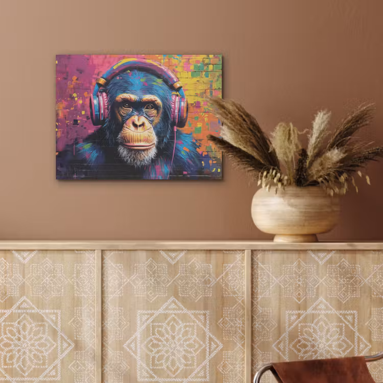 Graffiti - Chimpanzee - Street art - Koptelefoon - Aap PET vilt klein -sfeer4