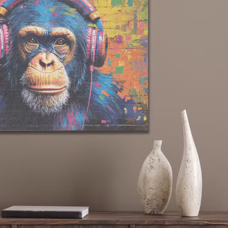 Graffiti - Chimpanzee - Street art - Koptelefoon - Aap PET vilt klein -sfeer6_closeup