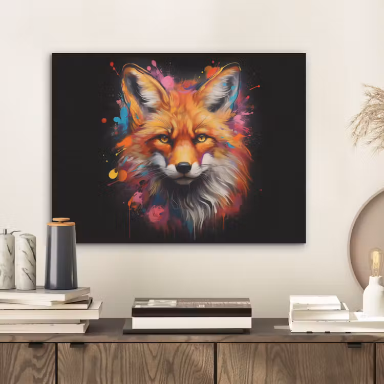 Graffiti - Vos - Zwart - Pop art PET vilt klein -sfeer1