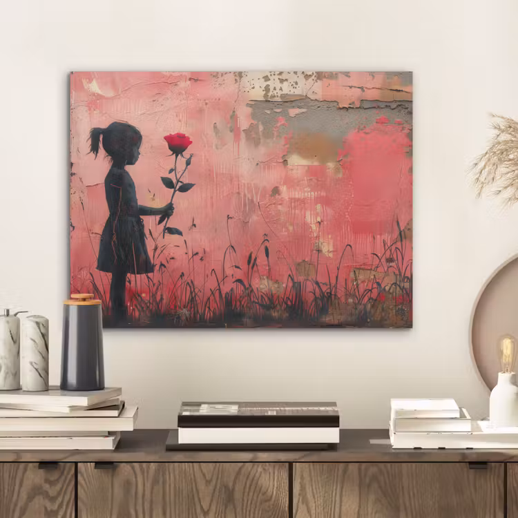 Graffiti - Meisje - Roze - Street art - Roos - Banksy PET vilt klein -sfeer1