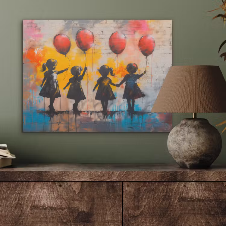 Graffiti - Kinderen - Street art - Ballon - Banksy PET vilt klein -sfeer2