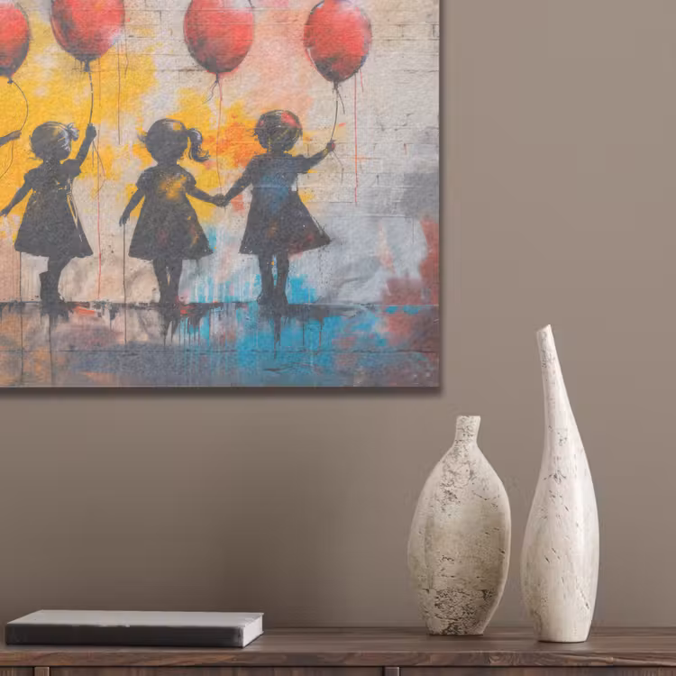 Graffiti - Kinderen - Street art - Ballon - Banksy PET vilt klein -sfeer6_closeup
