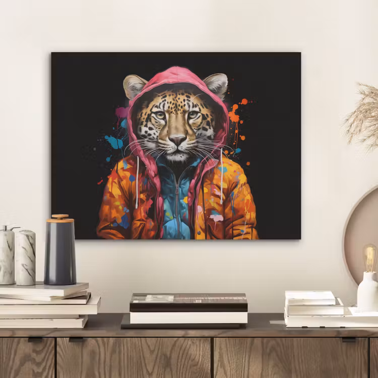 Graffiti - Luipaard - Zwart - Jas PET vilt klein -sfeer1