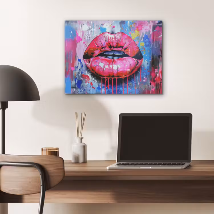 Graffiti - Lippen - Felroze - Geschilderd PET vilt klein -sfeer5