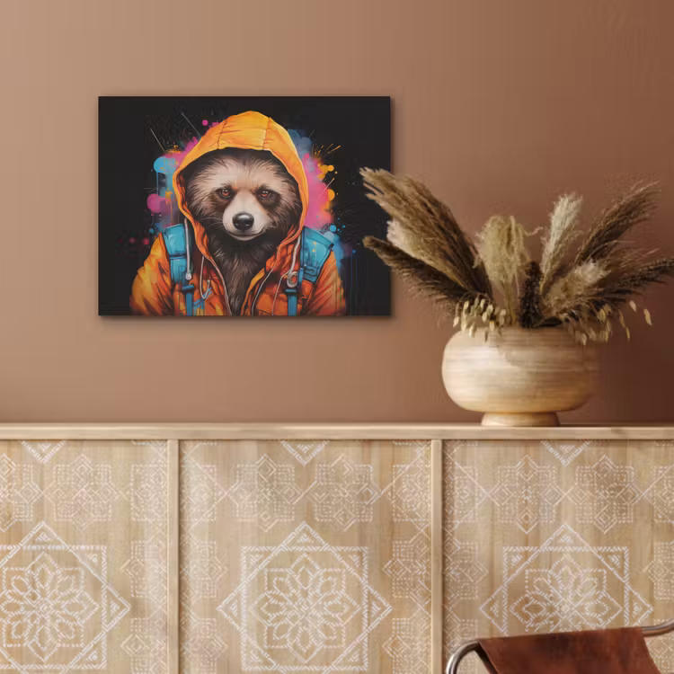 Graffiti - Wasbeer - Jas - Zwart PET vilt klein -sfeer4