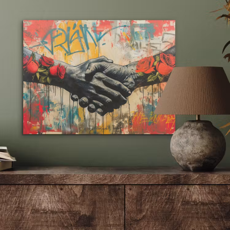 Graffiti - Rozen - Handen - Street art - Banksy PET vilt klein -sfeer2