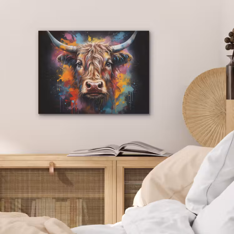 Graffiti - Schotse hooglander - Zwart - Koe PET vilt klein -sfeer3