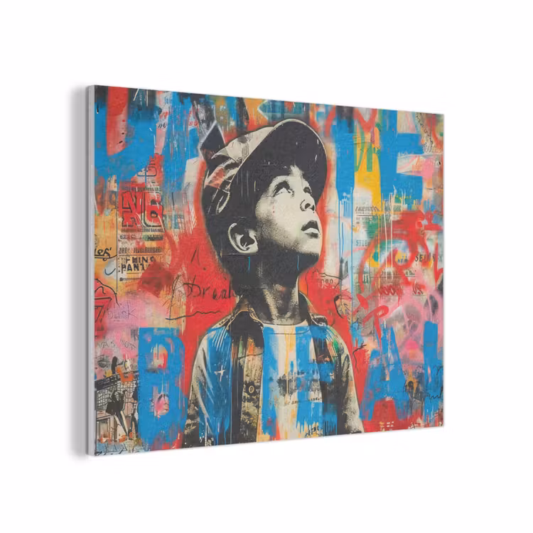 Graffiti - Vintage - Jongen - Street art - Neon - Banksy PET vilt klein -3d
