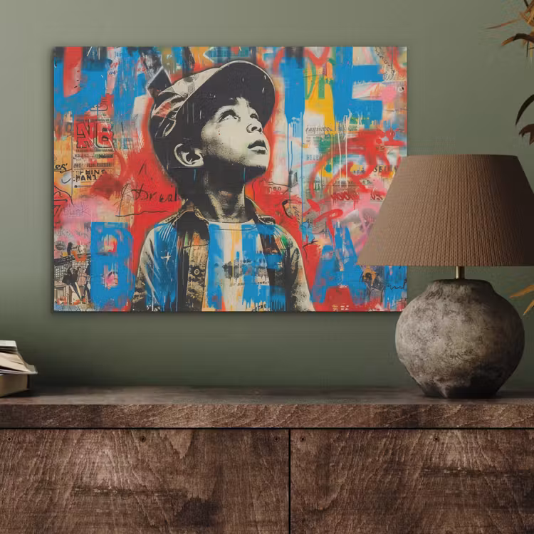 Graffiti - Vintage - Jongen - Street art - Neon - Banksy PET vilt klein -sfeer2