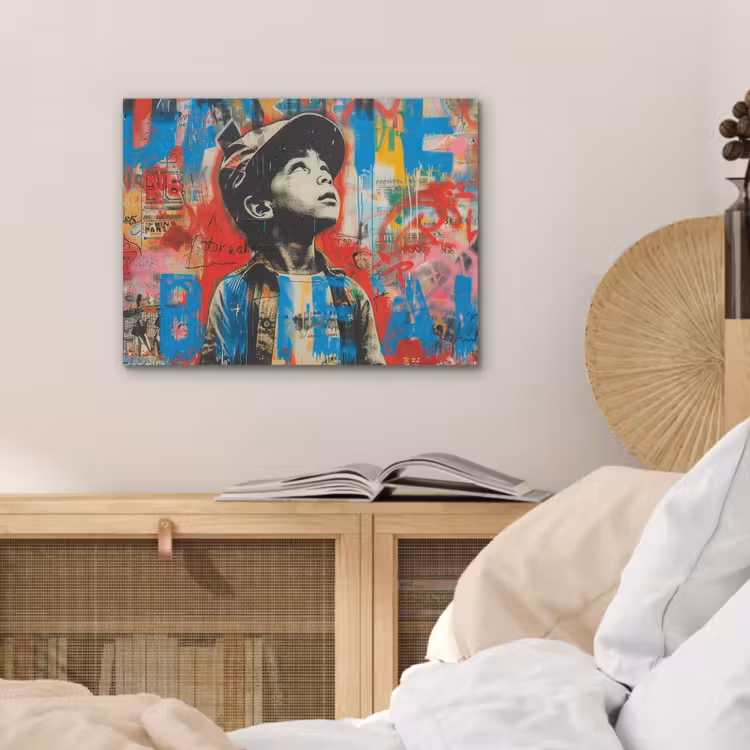 Graffiti - Vintage - Jongen - Street art - Neon - Banksy PET vilt klein -sfeer3