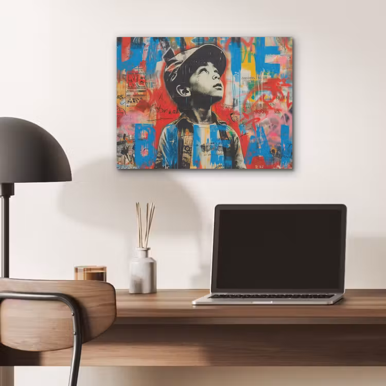 Graffiti - Vintage - Jongen - Street art - Neon - Banksy PET vilt klein -sfeer5