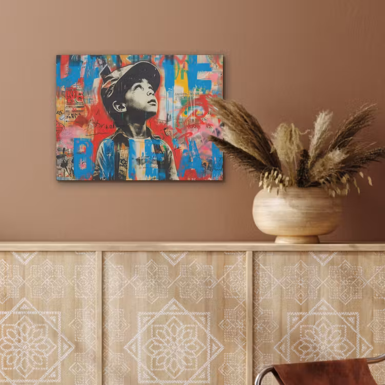 Graffiti - Vintage - Jongen - Street art - Neon - Banksy PET vilt klein -sfeer4