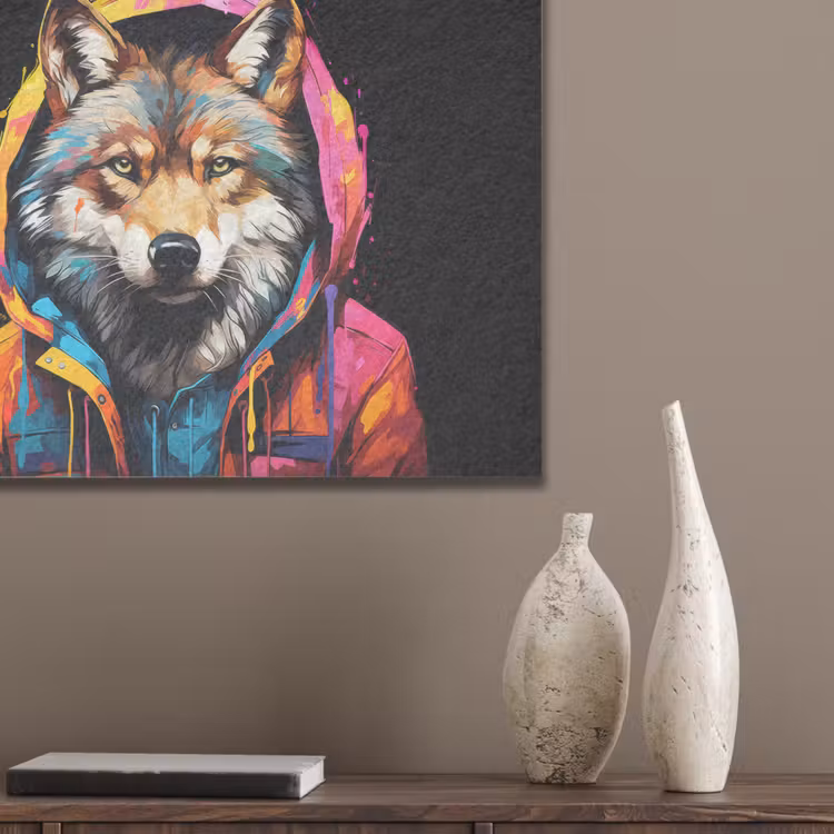 Graffiti - Wolf - Jas - Zwart PET vilt klein -sfeer6_closeup