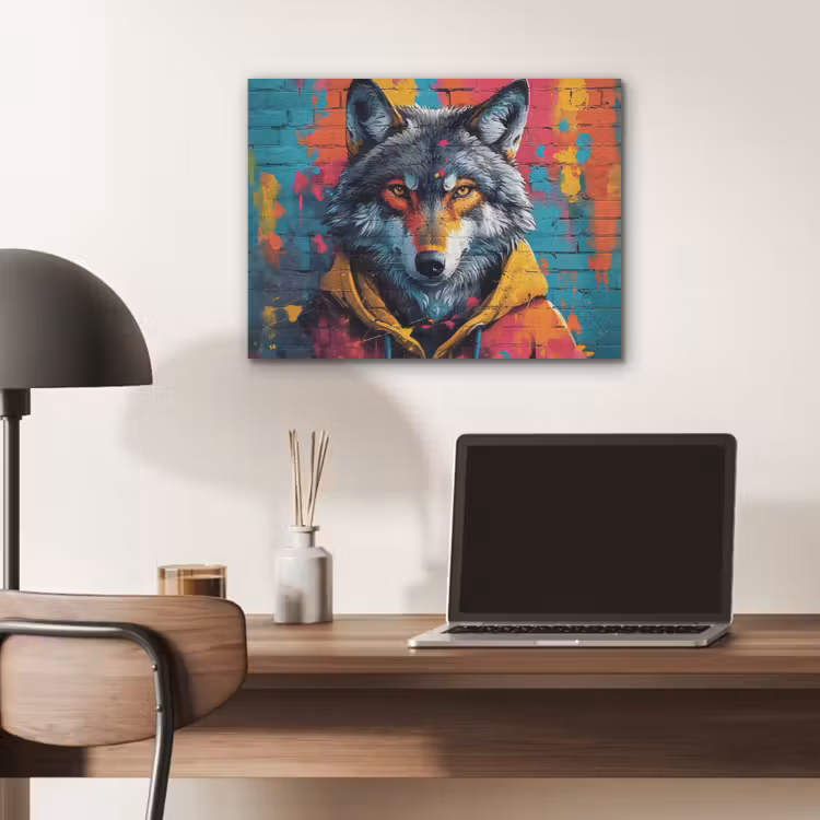 Graffiti - Wolf - Street art - Blauw PET vilt klein -sfeer5