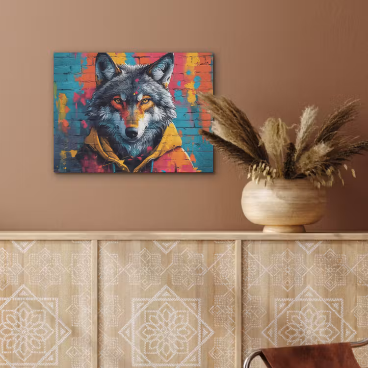 Graffiti - Wolf - Street art - Blauw PET vilt klein -sfeer4