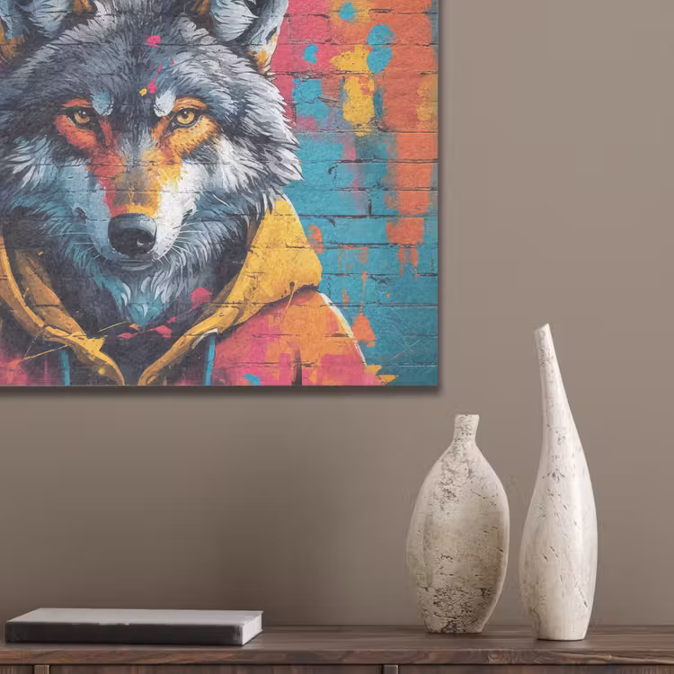 Graffiti - Wolf - Street art - Blauw PET vilt klein -sfeer6_closeup