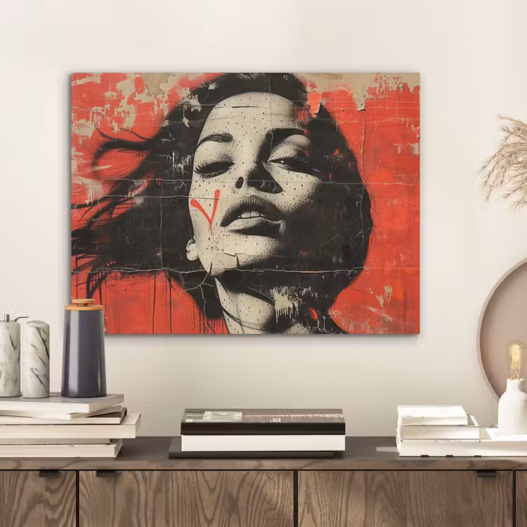 Graffiti - Vrouw - Rood - Street art - Banksy PET vilt klein -sfeer1
