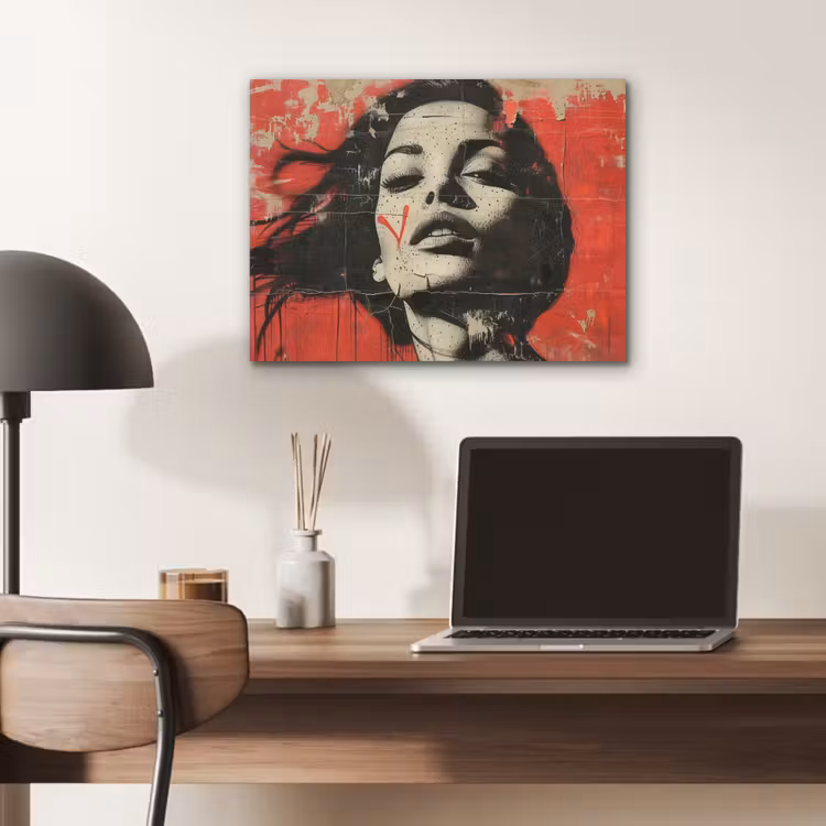 Graffiti - Vrouw - Rood - Street art - Banksy PET vilt klein -sfeer5