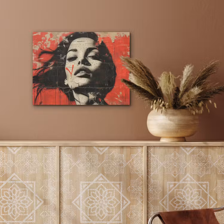 Graffiti - Vrouw - Rood - Street art - Banksy PET vilt klein -sfeer4