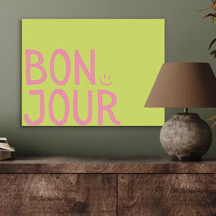 Groen - Smiley - Bonjour - Roze PET vilt klein -sfeer2