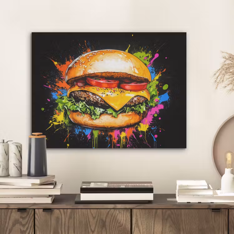 Hamburger - Graffiti - Verf - Kleurrijk - Eten - Abstract PET vilt klein -sfeer1