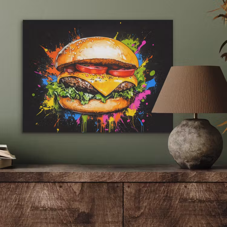 Hamburger - Graffiti - Verf - Kleurrijk - Eten - Abstract PET vilt klein -sfeer2