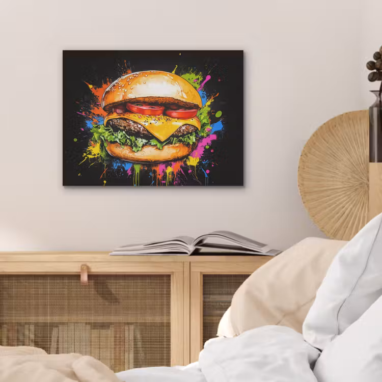 Hamburger - Graffiti - Verf - Kleurrijk - Eten - Abstract PET vilt klein -sfeer3