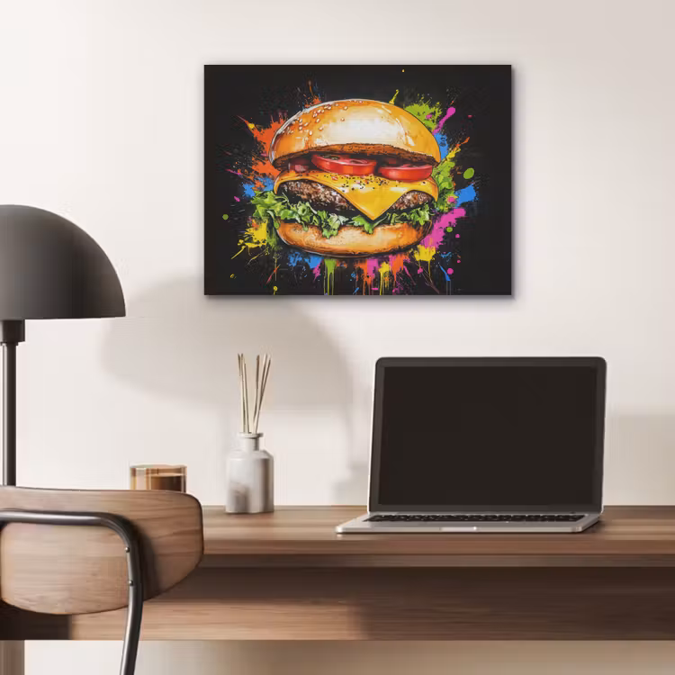 Hamburger - Graffiti - Verf - Kleurrijk - Eten - Abstract PET vilt klein -sfeer5