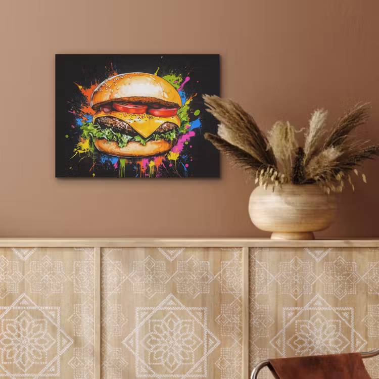 Hamburger - Graffiti - Verf - Kleurrijk - Eten - Abstract PET vilt klein -sfeer4