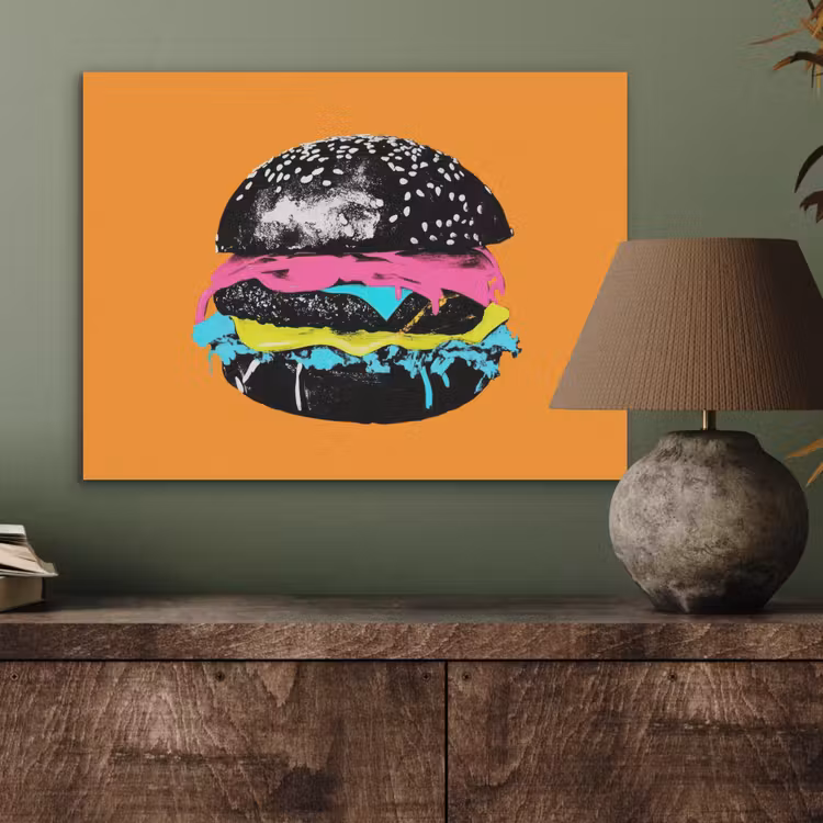 Hamburger - Oranje - Neon - popart PET vilt klein -sfeer2