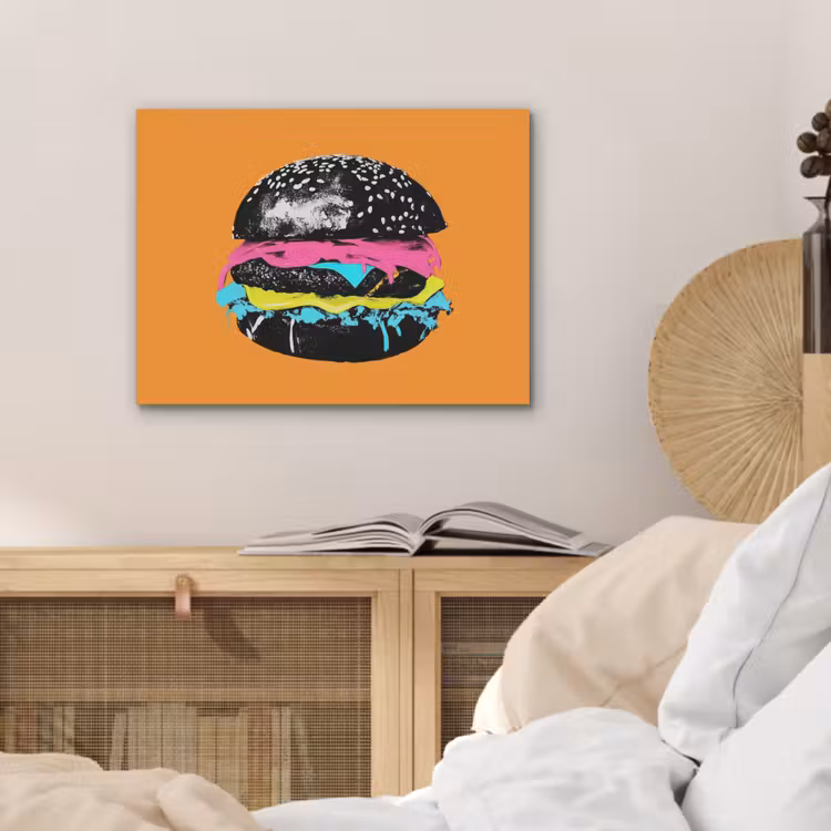 Hamburger - Oranje - Neon - popart PET vilt klein -sfeer3