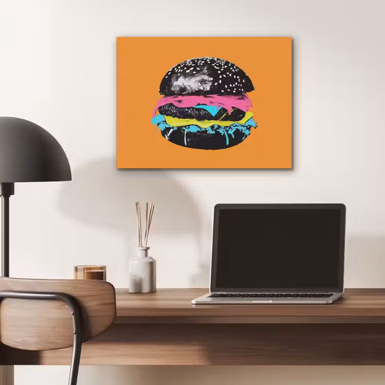 Hamburger - Oranje - Neon - popart PET vilt klein -sfeer5