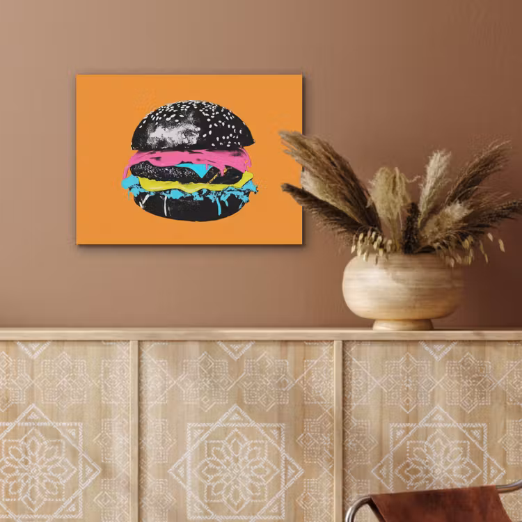 Hamburger - Oranje - Neon - popart PET vilt klein -sfeer4
