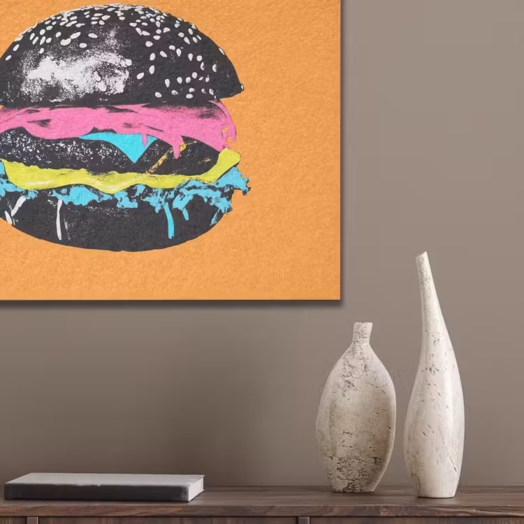 Hamburger - Oranje - Neon - popart PET vilt klein -sfeer6_closeup