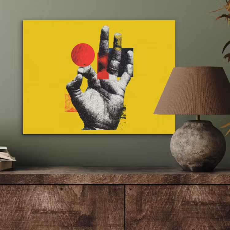 Hand - Rode cirkel - Geel PET vilt klein -sfeer2