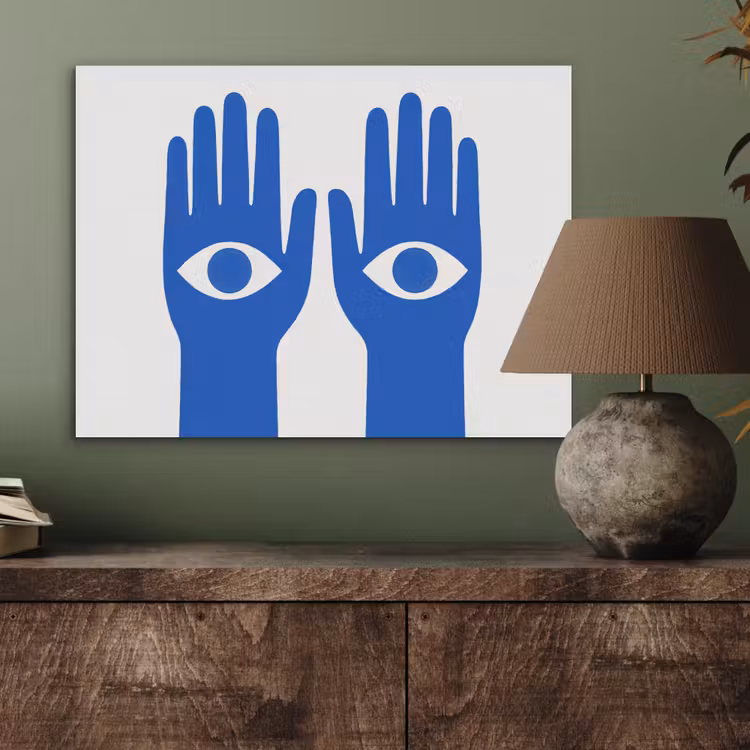 Handen - Twee - Ogen - Blauw PET vilt klein -sfeer2