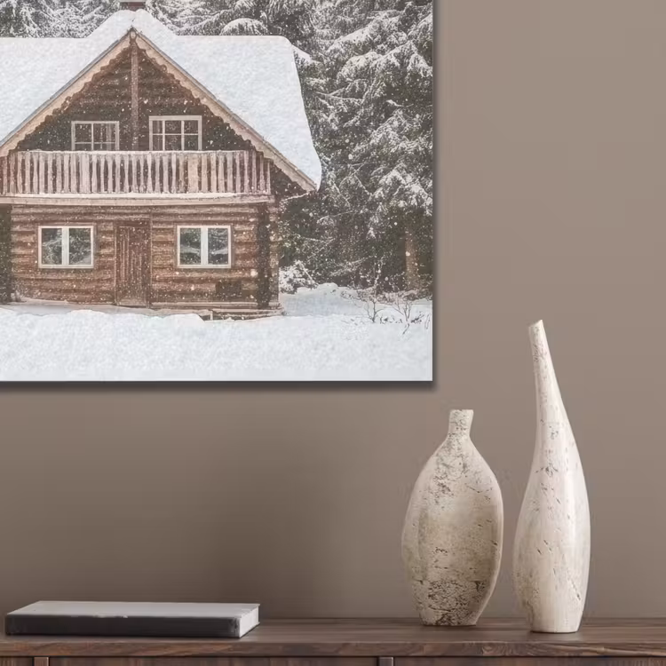 Huis - Bos - Winter - Natuur - Sneeuw PET vilt klein -sfeer6_closeup