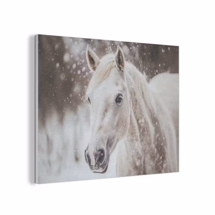 Paard - Wit - Winter - Natuur - Sneeuw - Dieren PET vilt klein -3d