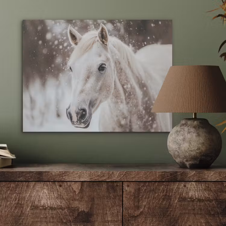 Paard - Wit - Winter - Natuur - Sneeuw - Dieren PET vilt klein -sfeer2