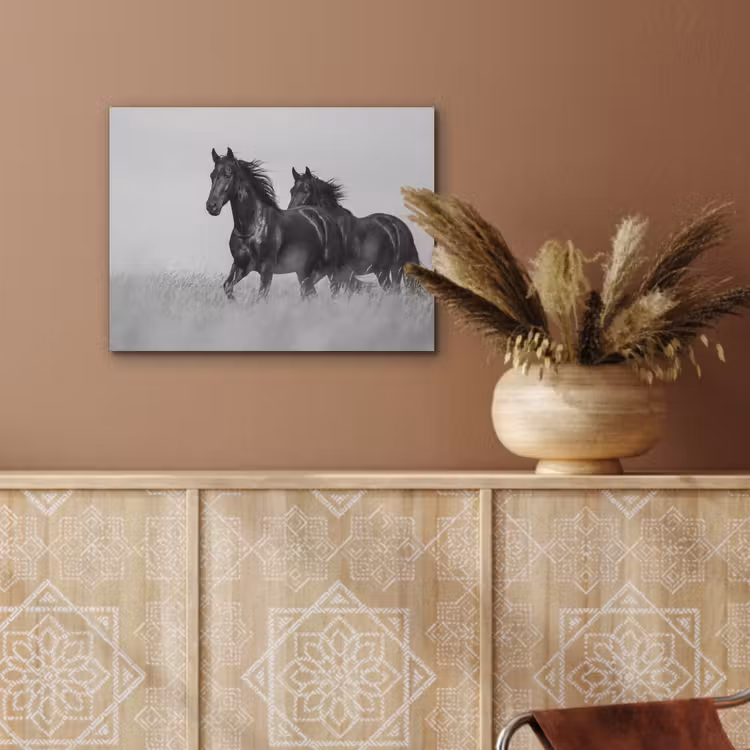 Paarden - Gras - Zwart - Wit PET vilt klein -sfeer4